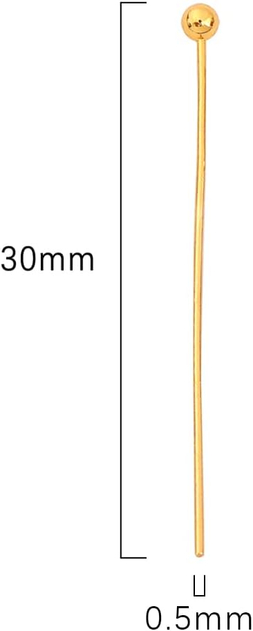 18K Gold Plated Ball Head Pins Non Tarnish 30mm 200pcs for Jewelry Making Findings