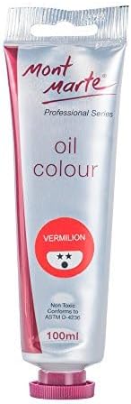Mont Marte Oil Paint Premium, 3.4 US fl.oz (100ml) Tube, Vermilion, Heavy Body Paint, Artist Quality, Good Coverage, Excellent Tinting Strength, Ideal for Painting Canvas