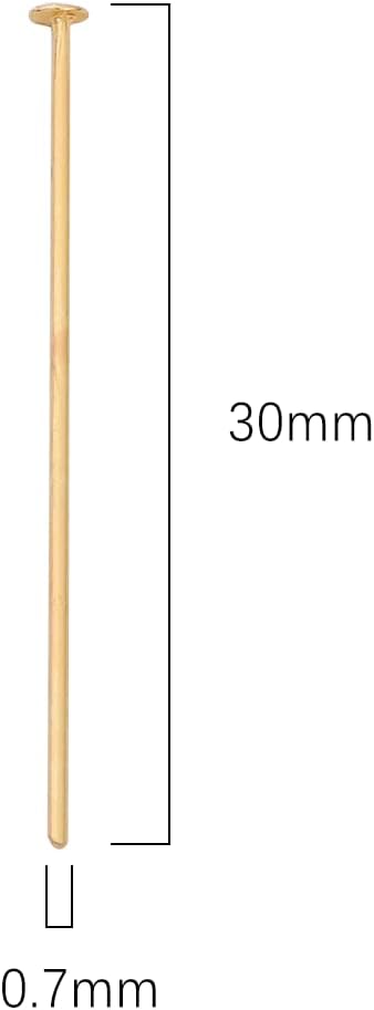18K Gold Plated Flat Head Pins Non Tarnish 30mm 200pcs for Jewelry Making Findings
