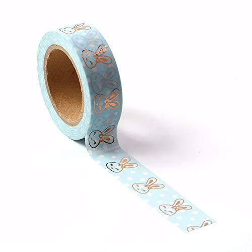 Syntego Blue with Rose Gold Foil Rabbits Washi Tape 15mm x 10m