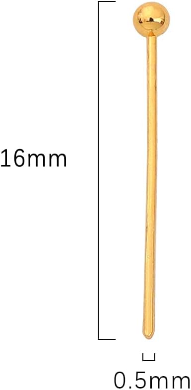 18K Gold Plated Ball Head Pins Non Tarnish 16mm 400pcs for Jewelry Making Findings
