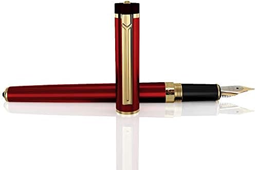 Dryden Designs Fountain Pen. Medium Nib Premium Box | 6 Ink Cartridges Included (Royal Red)