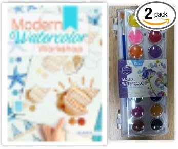 Beginners Watercolor Workbook for Adults -Step-by-Step Coloring Book Set-12 coloring book pages - Includes 16 color blocks and a brush - Professional Watercolor Paper: 300gsm/140lb (Seaside)