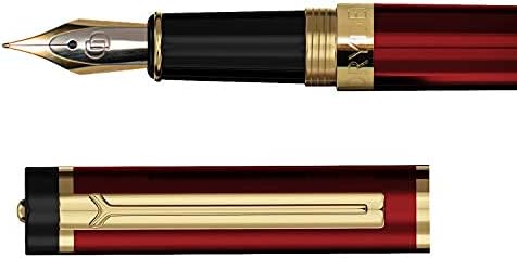 Dryden Designs Fountain Pen. Medium Nib Premium Box | 6 Ink Cartridges Included (Royal Red)