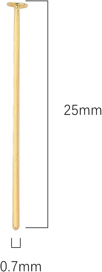 18K Gold Plated Flat Head Pins Non Tarnish 25mm 200pcs for Jewelry Making Findings