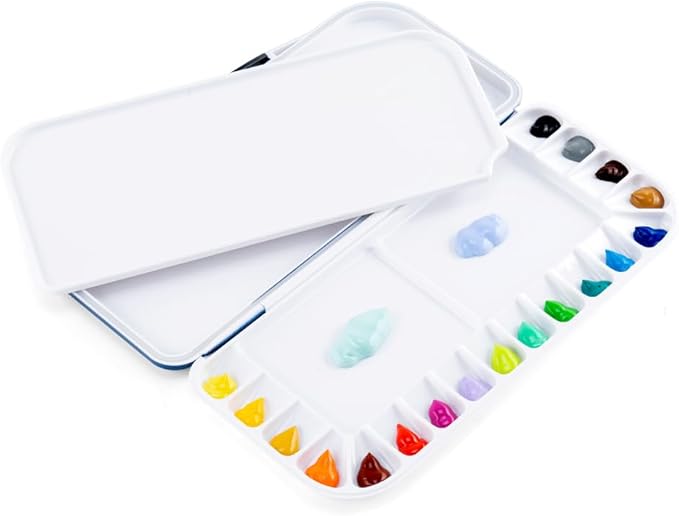 Transon Watercolor Palette Folding with Lid 18wells 2 Mixing Areas and 1 Large Mixing Tray Also for Gouache Acrylic Paint Palette Pink Color