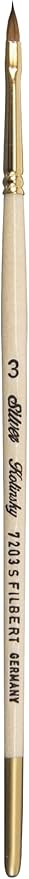 Silver Brush Limited 7203S-3 Silver Kolinsky Filbert Paintbrush for Oil, Acrylic, Watercolor, Gouache, Inks, & Dyes, Size 3, Short Handle