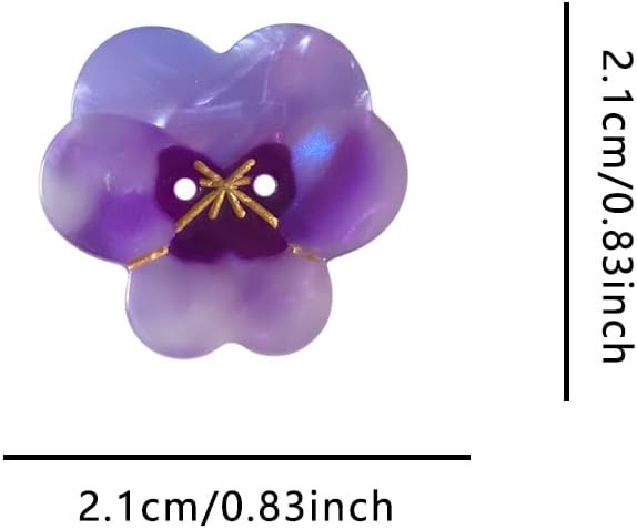Purple Pansy Shaped Buttons for Crafts,Acetate Button for Clothes,Buttons for Sewing,Button Bulk,Pack of 6