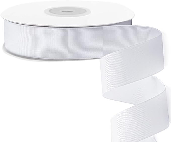 LIUYAXI 1" X 50 Yards Solid White Grosgrain Ribbon, Perfect for Crafts, Wedding Decor, DIY Hair Accessories, Sewing, Gift Package Wrapping and More