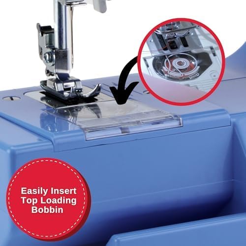 SINGER M1000 Mending Machine | Compact, Lightweight & Portable With 32 Stitch Applications & LED Light | Great for Light to Medium Weight Fabrics & Repairs – Blue