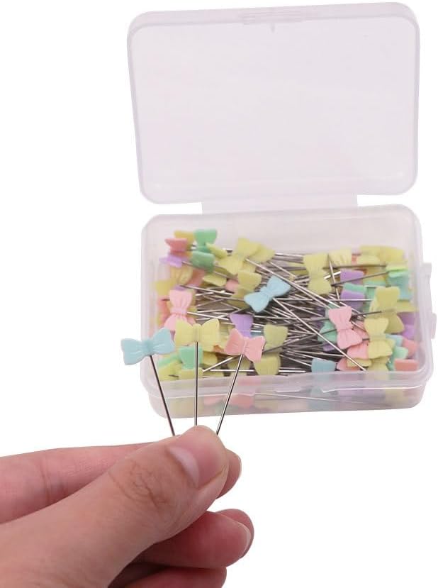 200pcs Colored Sewing Pins for Fabric Flat Head Straight Pins with Storage Box Quilting Pins Fixed Sewing Marker Needle for Dressmaker,Sewing Project,Jewelry Making, DIY Craft (Bow tie)