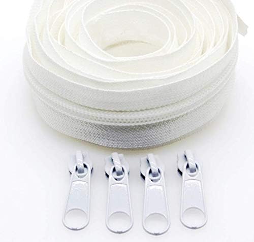 Leekayer #3 White Nylon Coil Zippers by The Yards Bulk 10 Yards with 25pcs Sliders for DIY Tailor Sewing Craft,Bag,Luggage,Dress,Sofa Cushion,Pillow(White)