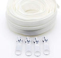 Leekayer #3 White Nylon Coil Zippers by The Yards Bulk 10 Yards with 25pcs Sliders for DIY Tailor Sewing Craft,Bag,Luggage,Dress,Sofa Cushion,Pillow(White)