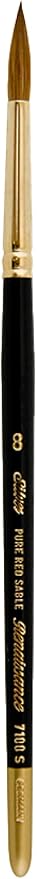 Silver Brush Limited 7100S-8 Renaissance Round Paintbrush for Oil, Watercolor, Gouache, Inks, Dyes, Fluid, & Flow Acrylic, Size 8, Short Handle