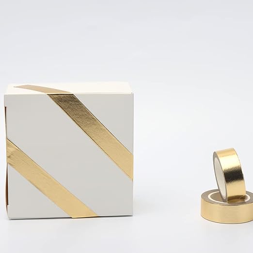 NatSumeBasics Gold Foil Washi Tape Thin Metallic 2pcs 0.6" x 32ft. Masking Tapes Decorative Golden Tape for Crafts Gift Wrapping Decoration DIY (Gold)