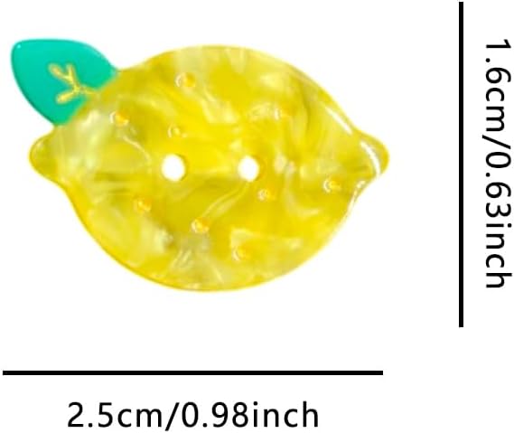Novelty Lemon Shaped Buttons for Crafts,Acetate Button for Clothes,Buttons for Sewing,Button Bulk,Pack of 6