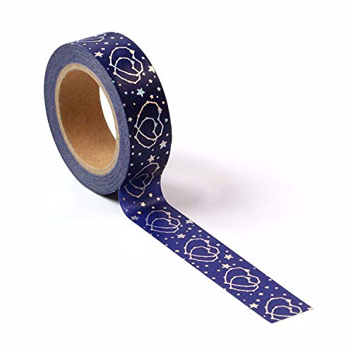 Syntego Blue with Silver Holographic Foil Double Hearts Washi Tape Decorative Masking 15mm x 10 Meters