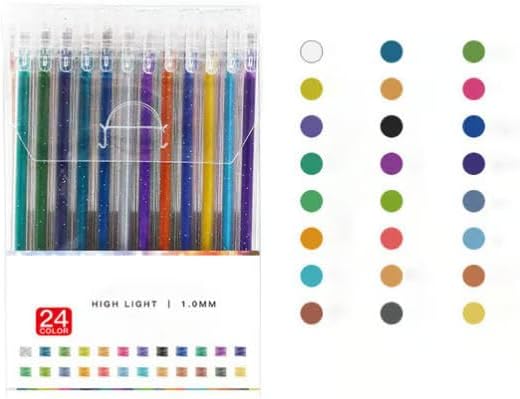 Glitter Gel Pen Set, Glitter Gel Pens for Adult Coloring Books, Gel Marker Set Colored Pen for Drawing & Doodling (Set of 24colors)