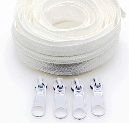 Leekayer #5 White Nylon Coil Sewing Zippers by The Yard Bulk 10 Yards with 25pcs White Sliders for DIY Tailor Sewing Craft,Luggage,Dress,Sofa Cushion, Pillow, Bag(White)