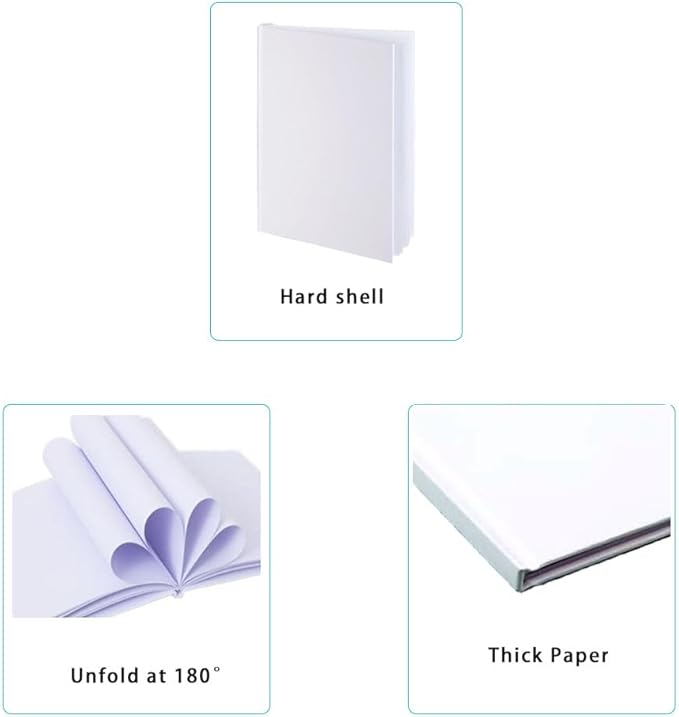2PCS 7x10 Inch White Blank Books for Kids to Write Stories, Hardcover Sketchbooks for Students Empty Blank Comic Book DIY Make Your Own Book Blank inside 48 Pages