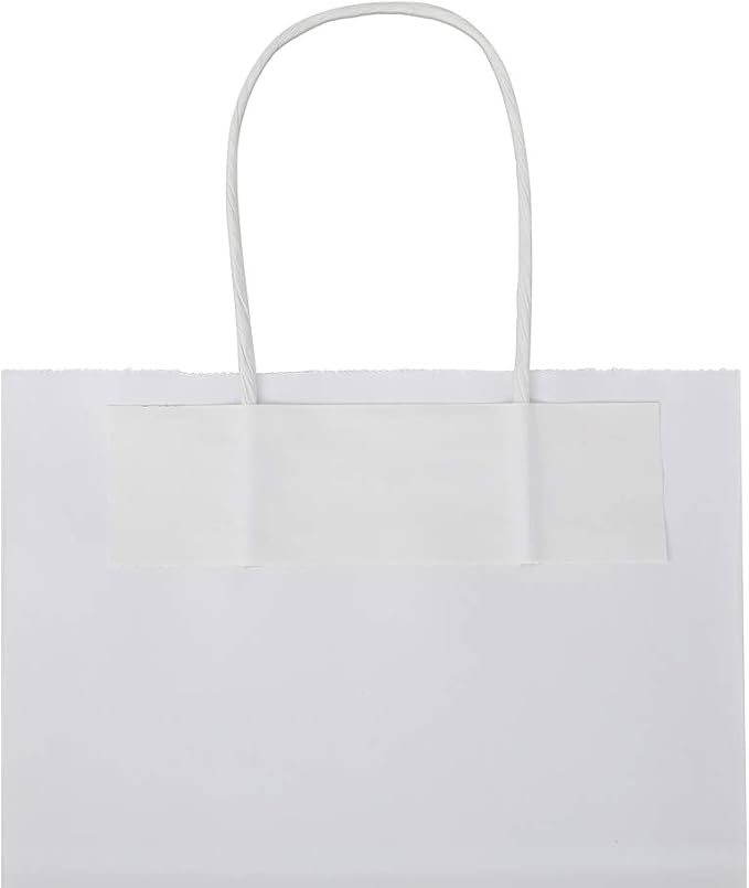 bagmad 50 Pack Sturdy Medium White Gift Paper Bags with Handles Bulk, Kraft Bags 8x4.75x10 Inch, Craft Grocery Shopping Retail Party Favors Wedding Business Sacks (White, 50pcs)