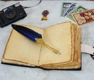 Blank Spell Book of Shadows Journal Little Witch Cat Printed Witchcraft Supplies Wiccan Notebook Handmade Vintage Deckle Paper Grimoire Journal Leather Sketchbook, Drawing Journal (7 X 5)
