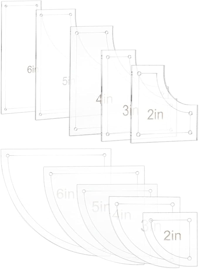 BENECREAT 10Pieces Quilting Acrylic Template Set, 2/3/4/5/6Inch Transparent Rulers with Film Protection, for DIY Kitchen Art Craft