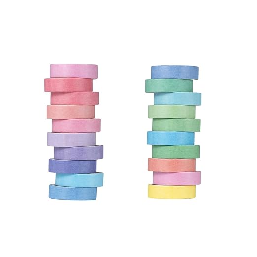 20 Rolls Washi Tape Set, Solid Color Decorative Tapes for Journals, Scrapbooking, Gift Wrapping, Decor & Crafts (Macaron)