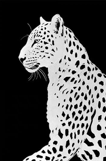 Modern Black and White Leopard Wall Art Canvas, Large Contemporary Wildlife Home Decor, 24x36 inches