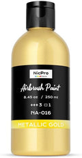 Nicpro Metallic Gold Large Airbrush Paint (8.45 oz, 250 ml) Ready to Spray Opaque Water-Based Acrylic Air Brush Paints for Model, Wood, Canvas, Metal, Plastic, Leather, for Beginners & Artists
