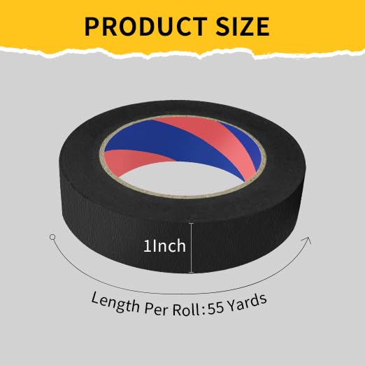 Painters Tape, 1 inch x 55 Yards x 2 Rolls Black Painters Masking Tape for Indoor and Outdoor Use, Medium Adhesive Paint Tape for DIY Crafts, Arts, Painting, Easy Removal