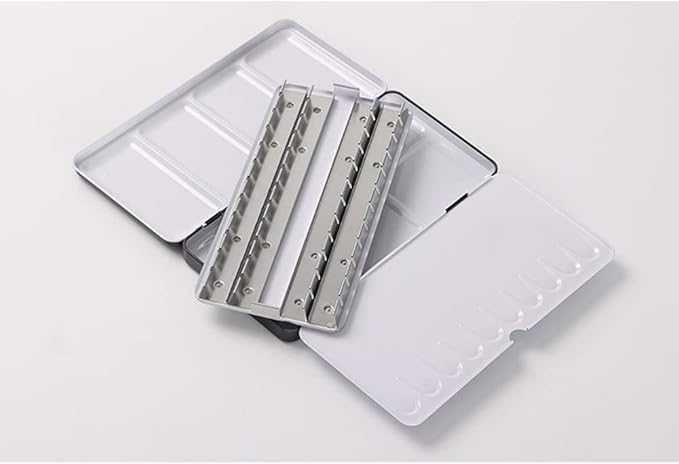Jinberry Metal Watercolor Tin with Fold-Out Mixing Palette, Multi-Functional Empty Watercolor Palette with Pans Paint Tray Palette for Plein Air, Watercolor, Acrylic and Oil Painting