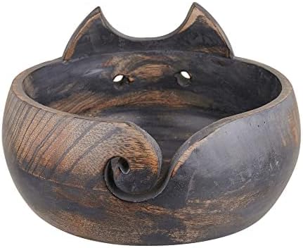 Christmas Gifts for Women Cat Yarn Bowl Knitting Bowl Large Crochet Yarn Holder YB2203 Handmade Crocheting Accessories and Supplies Organizer 7 x 3 Wooden White Elephant Gifts