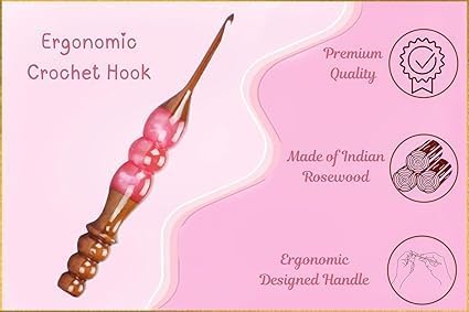 Wooden Crochet Hooks Set for Arthritic Hands | Ergonomic Soft Grip - Resin Mix Indian Rosewood Crochet Hook Set for Crocheting & Knitting (Pink, Set of 13)