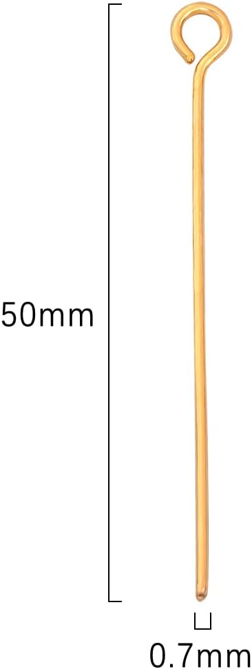 18K Gold Plated Open Eye Pins Non Tarnish 50mm 100pcs for Jewelry Making Findings