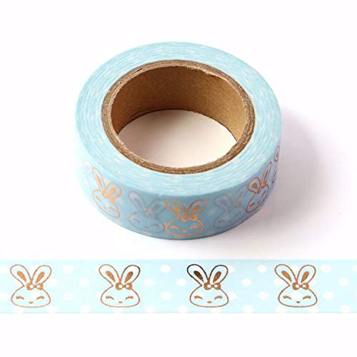 Syntego Blue with Rose Gold Foil Rabbits Washi Tape 15mm x 10m