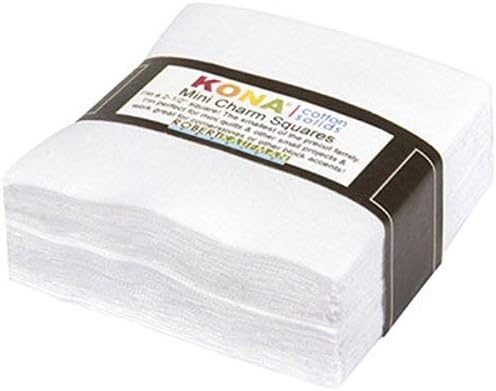 White Kona Solids Mini Charm Pack; 84 100% Cotton 2.5" Precut Fabric Quilt Squares