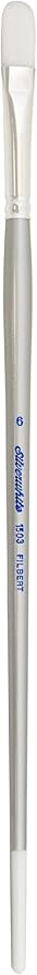 Silver Brush Limited 1503-6 Silverwhite Filbert Paintbrush for Watercolor, Gouache, Inks, Dyes, Fluid, & Flow Acrylic, Size 6, Long Handle