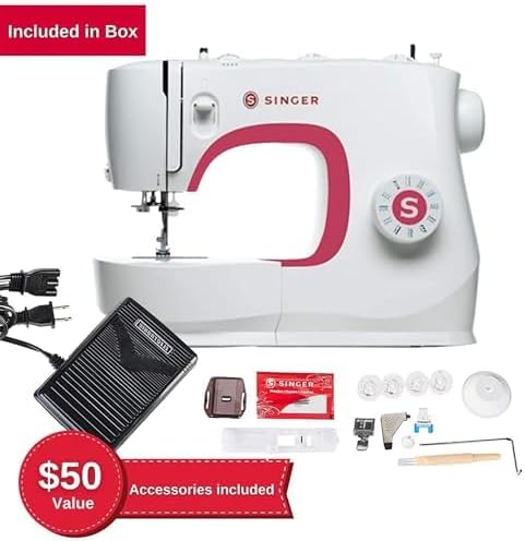 SINGER MX231 Lightweight & Portable Sewing Machine with Accessory Kit & Foot Pedal | 97 Stitch Applications, LED Light & 1-step Buttonhole | Great for Crafts & Mending