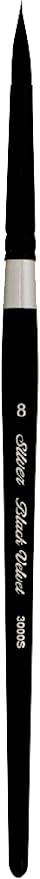 Silver Brush Limited 3000S-8 Black Velvet Round Paintbrush for Watercolor, Gouache, Inks, & Dyes, Size 8, Short Handle