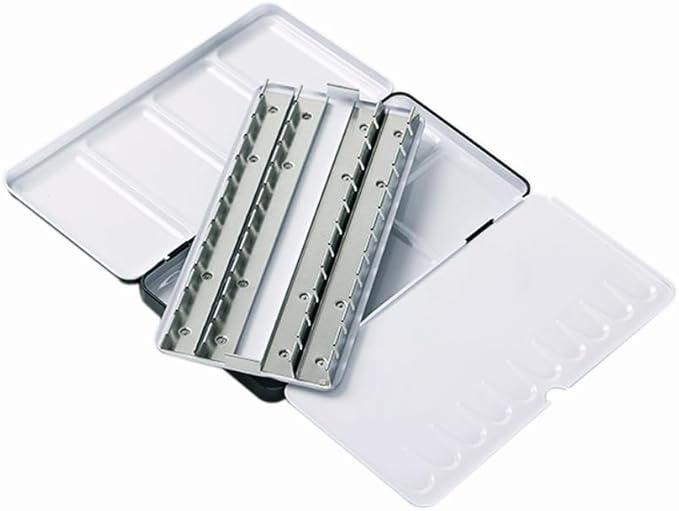 Jinberry Metal Watercolor Tin with Fold-Out Mixing Palette, Multi-Functional Empty Palette with Pans Paint Tray for Plein Air, Indoor and Studio Painting