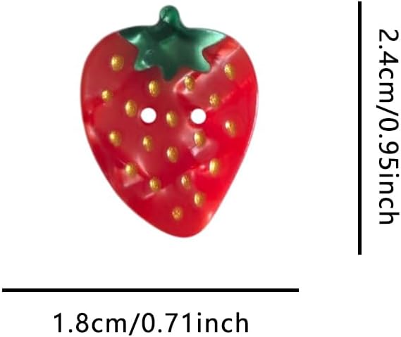 Novelty Red Strawberry Shaped Buttons for Crafts,Acetate Button for Clothes,Buttons for Sewing,Button Bulk,Pack of 6