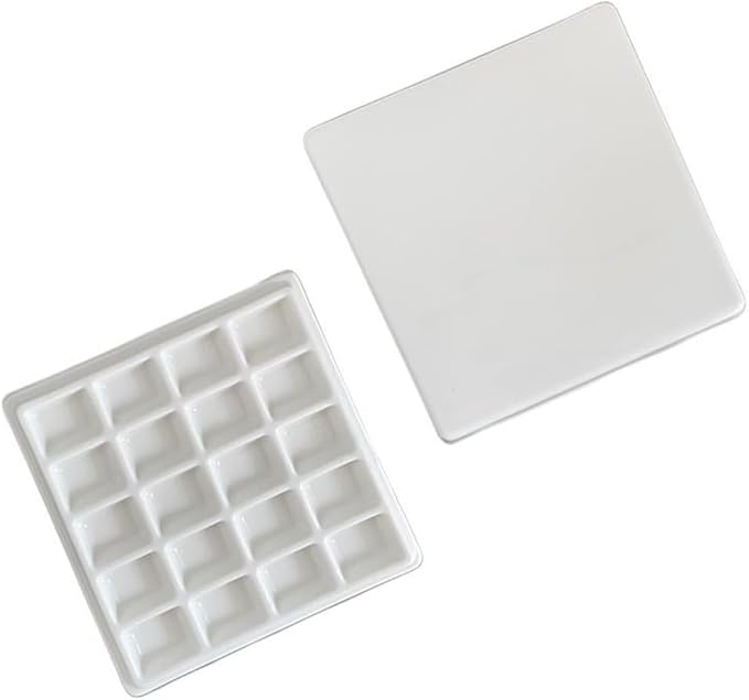 20 Wells Porcelain Paint Palette with Cover Ceramic Palette Mixing Tray for Painting Watercolor Gouache Color Mixing Painting Palette Hobby and Crafts
