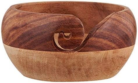 Christmas Gifts Wooden Yarn Bowl Knitting Bowl Large Crochet Yarn Holder Handmade Crocheting Accessories and Supplies Organizer 7 x 3 (Two Tone)