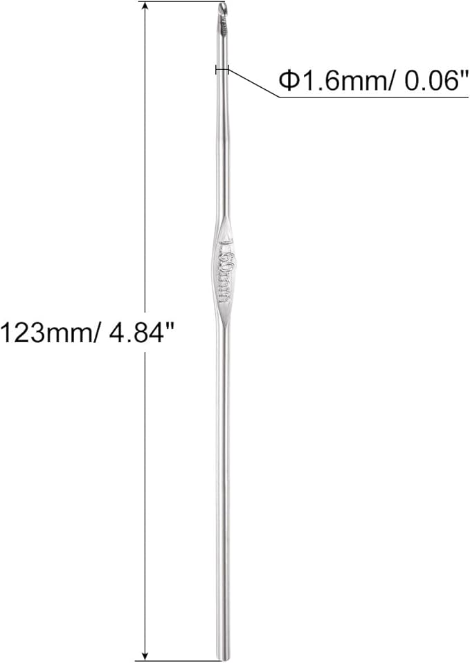 uxcell Stainless Steel Crochet Hook 1.6mm Knitting Needles for DIY Craft Yarn 10Pcs