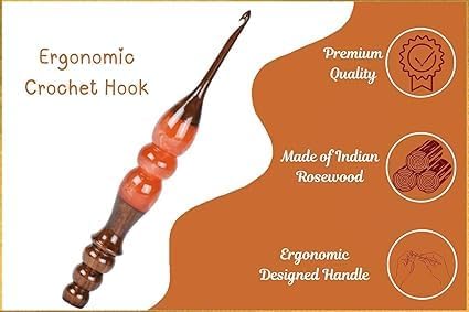 Wooden Crochet Hooks Set for Arthritic Hands | Ergonomic Soft Grip - Resin Mix Indian Rosewood Crochet Hook Set for Crocheting & Knitting (Orange, Set of 7)