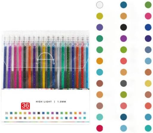 Glitter Gel Pen Set, Glitter Gel Pens for Adult Coloring Books, Gel Marker Set Colored Pen for Drawing & Doodling (Set of 36colors)