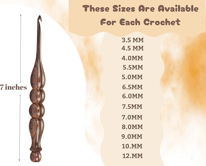 Wooden Crochet Hooks Set of 13 for Arthritic Hands | Ergonomic Soft Grip Handcrafted Knitting Needle for Crocheting and Knitting (Brown (Crochet - 5))