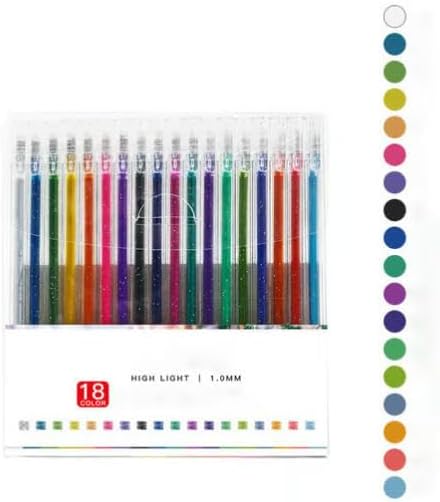 Glitter Gel Pen Set, Glitter Gel Pens for Adult Coloring Books, Gel Marker Set Colored Pen for Drawing & Doodling (Set of 18colors)
