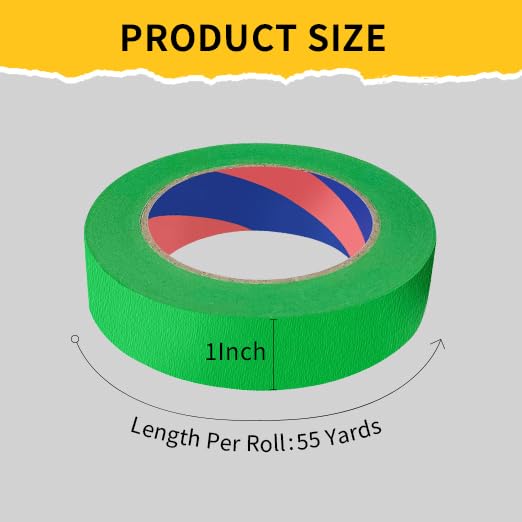 Painters Tape, 1 inch x 55 Yards x 2 Rolls Green Painters Masking Tape for Indoor and Outdoor Use, Medium Adhesive Paint Tape for DIY Crafts, Arts, Painting, Easy Removal